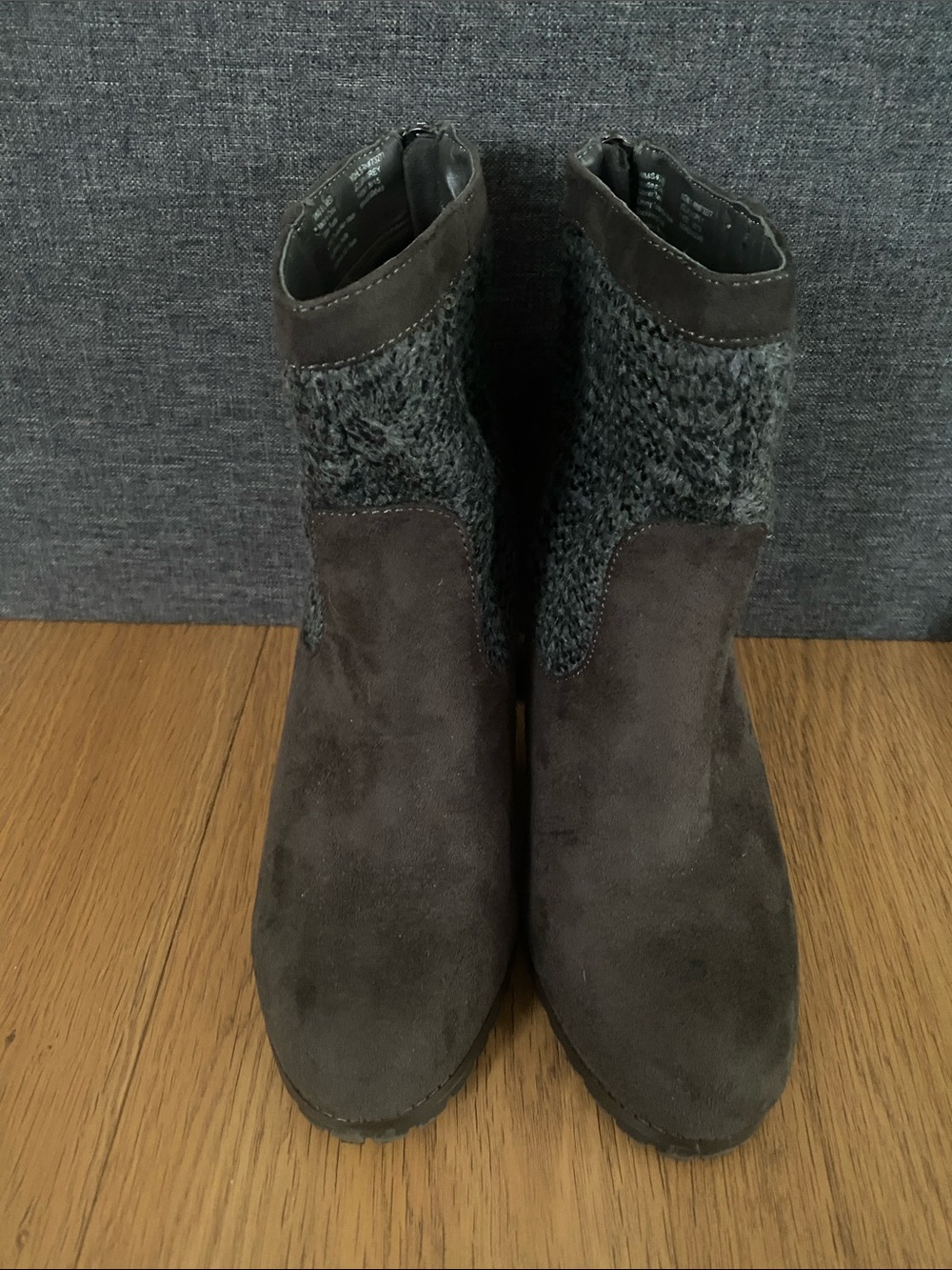 Juicy Couture Dark Brown Suede Knit-Cuff Ankle Booties